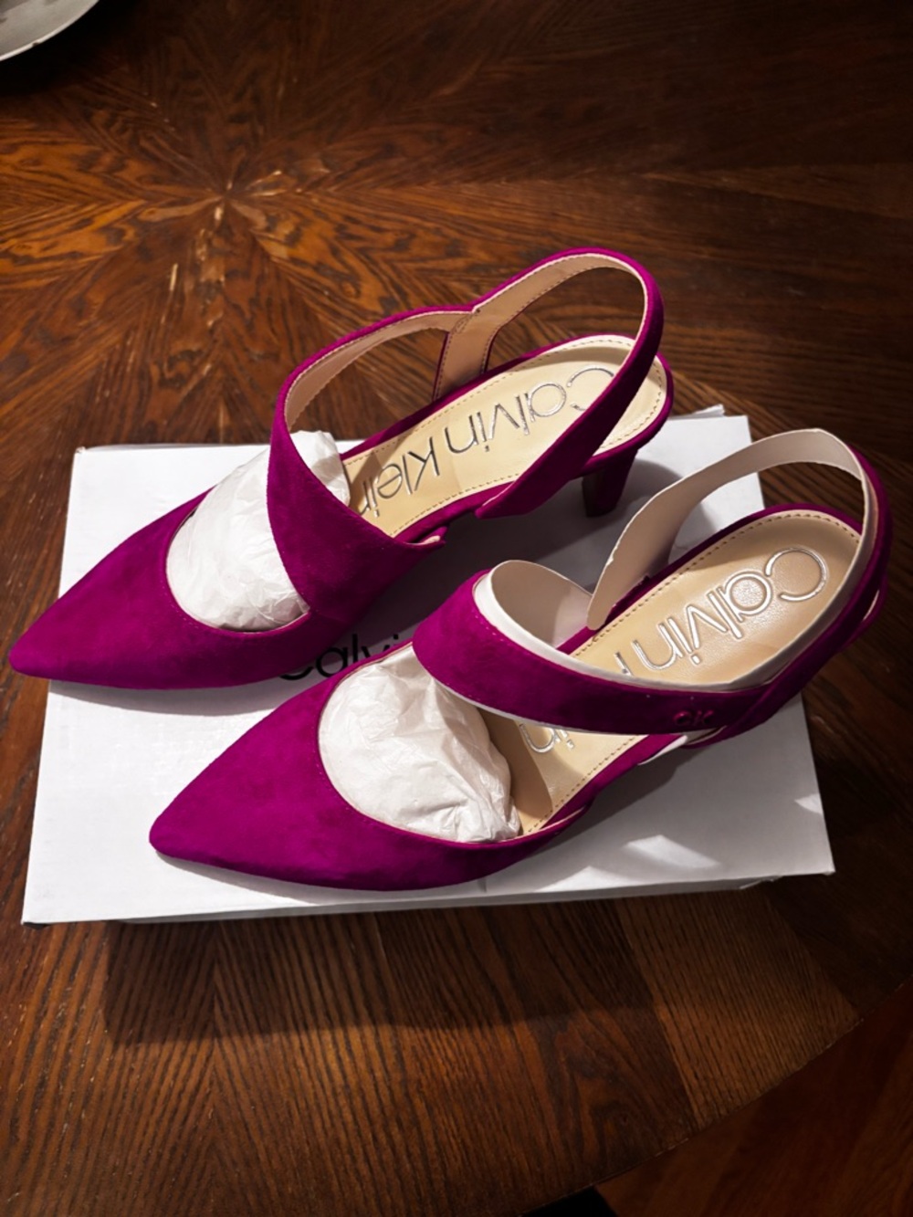 Calvin Klein Larin Slingback Heels Medium Pink 660 Suede Pointed Toe Size 9M - Picture 2 of 8